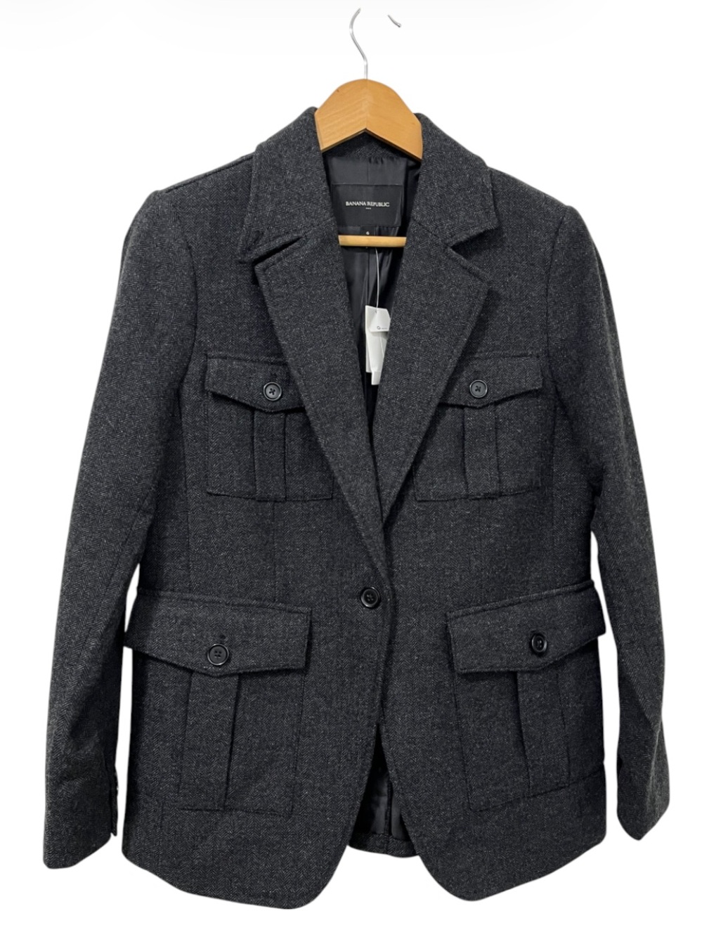 NWT Banana Republic Charcoal Gray Wool-Blend Military-Style Jacket
